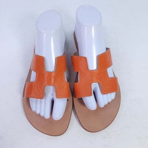 Artes San pantaleo Sardinia Women's Handmade Slide US 10 Orange Leather Sandals - Picture 1 of 11